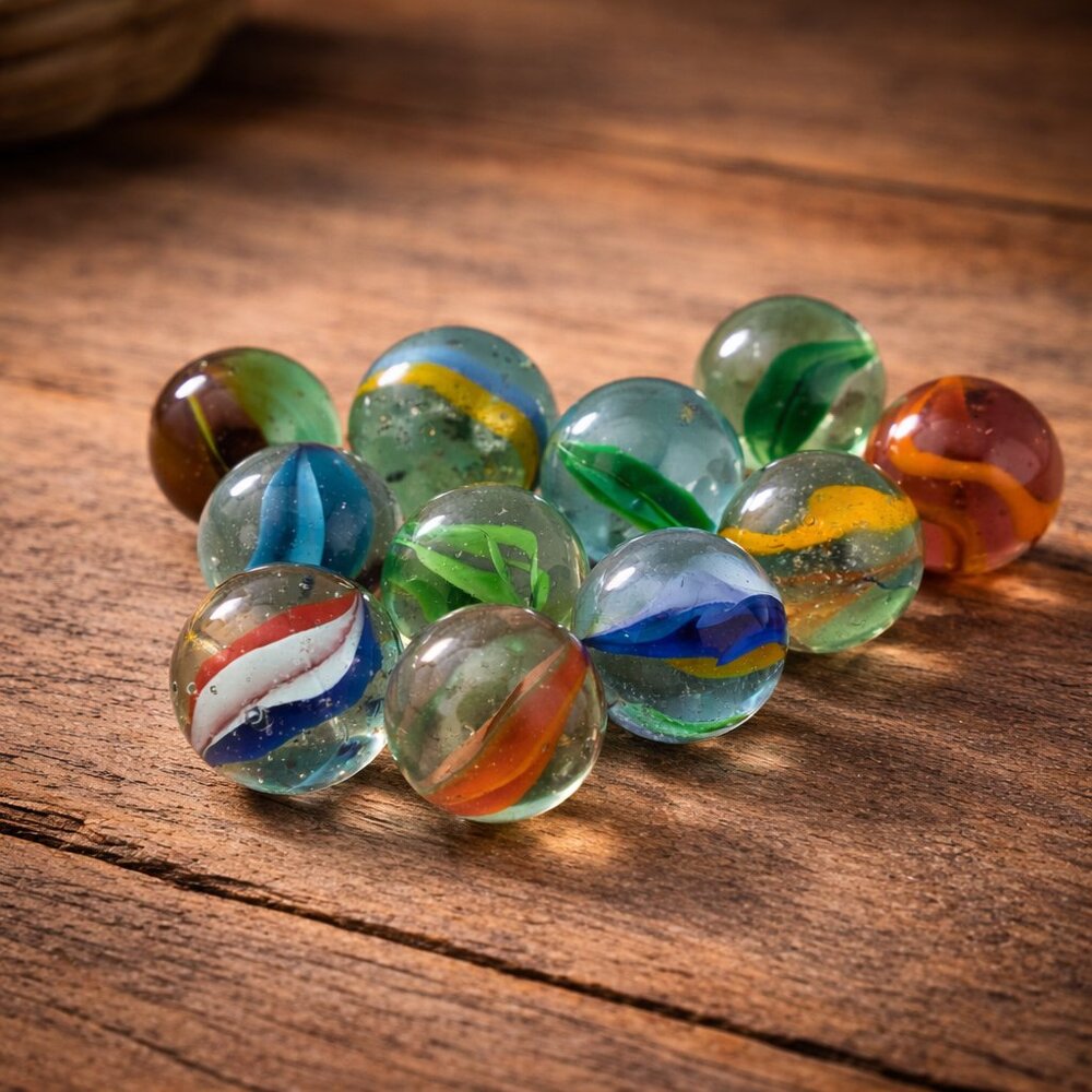 Vintage Shooter Marble Lot 9pcs 24–28mm Mixed Swirl Glass